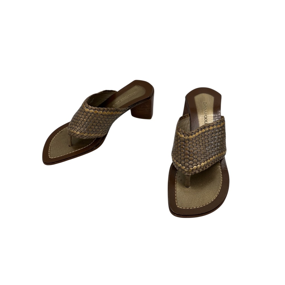 Enzo Angiolini Woven Slide Sandals Women's Size 7 M Brown Gold Block Heel - Picture 3 of 12